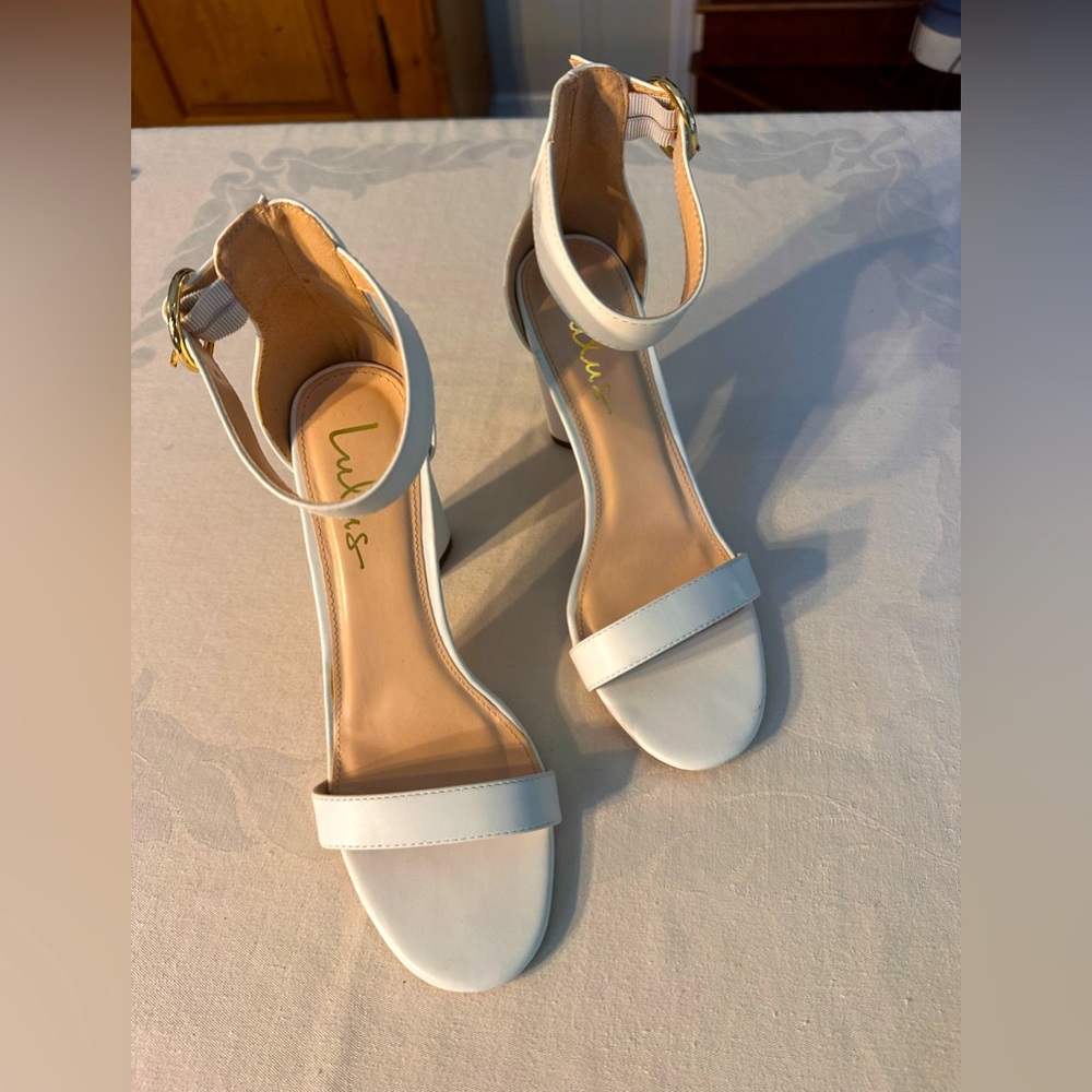 Lulu's White Ankle Strap Heels